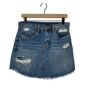 Blank NYC Raw Hem Distressed Denim Mini Skirt - Blue - 28
